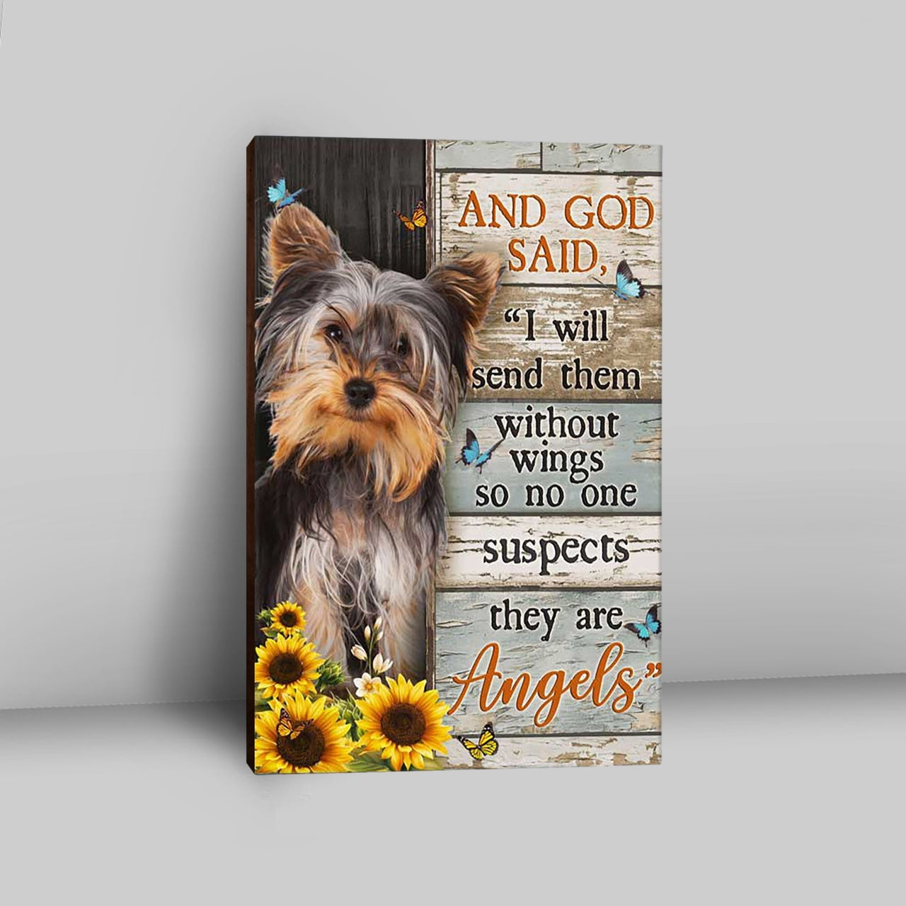 And God Saidy Little Yorkshire Terrier Sunflower Butterfly Canvas Art - Bible Verse Wall Art - Christian Inspirational Wall Decor