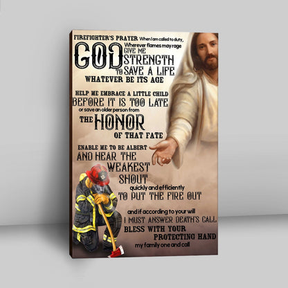 God Helping Firefighter Canvas Wall Art - Firefighter's Prayer - Christian Wall Canvas - Religious Canvas Prints