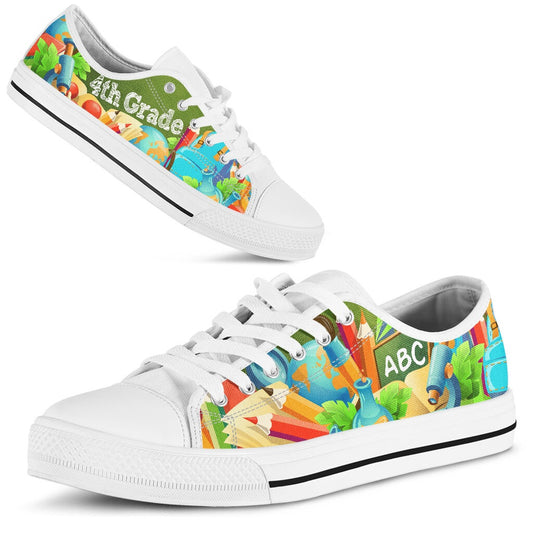4Th Grade Abc 3D Low Top Shoes, Teacher Shoes, Low Top Sneakers