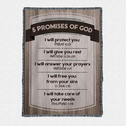 5 Promises Of God Woven Throw Boho Blanket - Christian Woven Throw Blanket Prints - Religious Decor