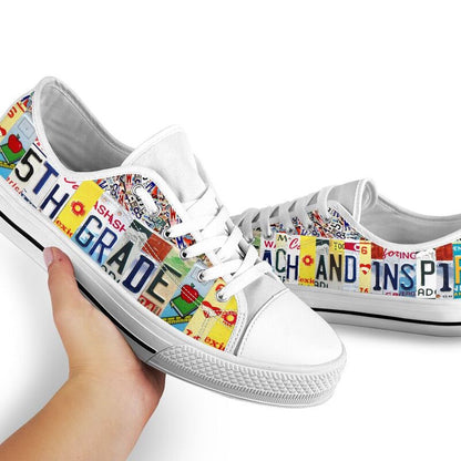5Th Grade License Plates Low Top Shoes, Teacher Shoes, Low Top Sneakers