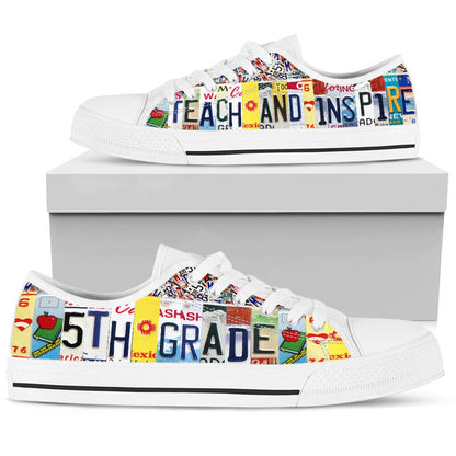 5Th Grade License Plates Low Top Shoes, Teacher Shoes, Low Top Sneakers