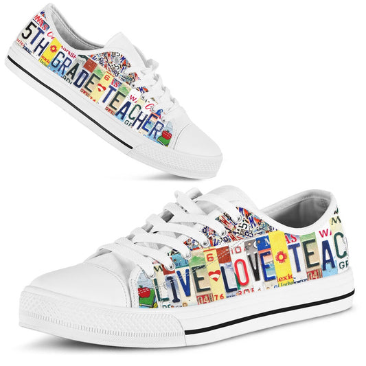5Th Grade Live Love License Plates Low Top Shoes, Teacher Shoes, Low Top Sneakers
