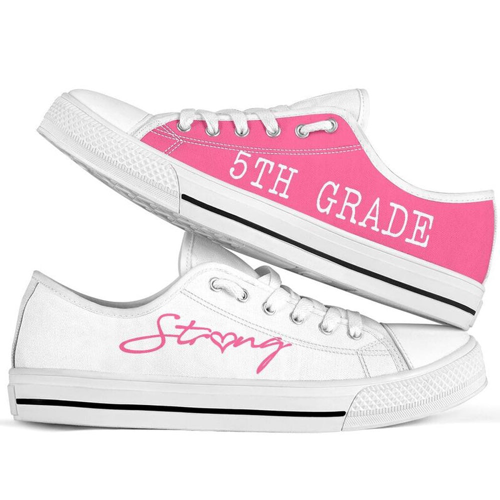5Th Grade Strong Pink White Shoes, Teacher Shoes, Low Top Sneakers