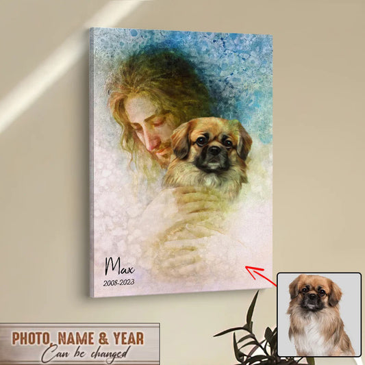 Jesus Holding A Dog Custom Canvas Wall Art - Personalized Pet Memorial Canvas Art - Pet Memorial Gifts