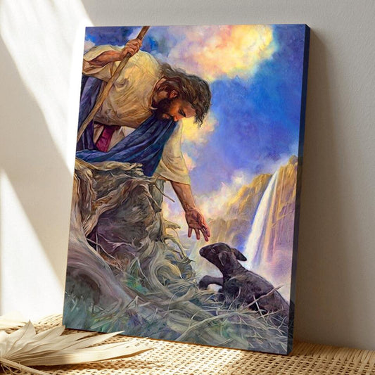 Jesus Saving The Lost Lamb Canvas Wall Art - Shepherd Lays Down His Life - Christian Gift - Jesus Canvas Painting - Jesus Canvas Art - Ciaocustom