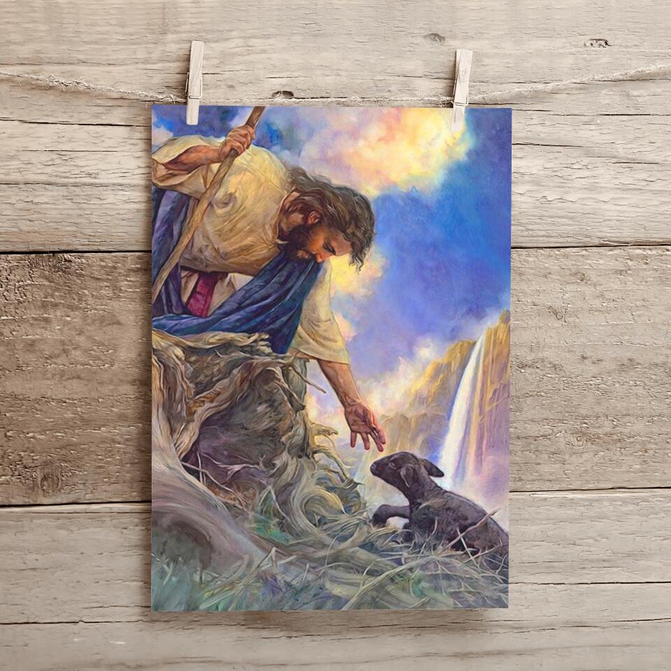 Jesus Saving The Lost Lamb Canvas Wall Art - Shepherd Lays Down His Life - Christian Gift - Jesus Canvas Painting - Jesus Canvas Art - Ciaocustom