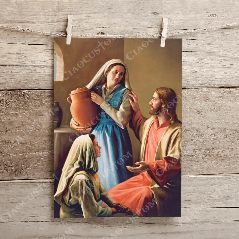 Jesus Mary And Martha - Jesus Canvas - Jesus Canvas Painting - Jesus Canvas Art - Scripture Canvas - Ciaocustom