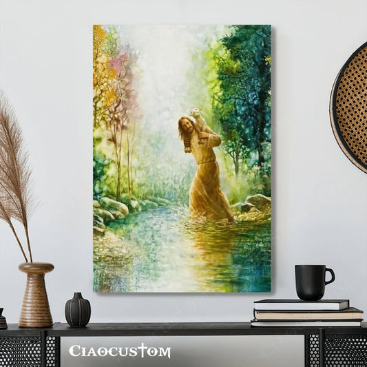 Lamb And Jesus - Jesus Canvas Painting - Jesus Canvas Art - Jesus Poster - Jesus Canvas - Christian Gift - Ciaocustom