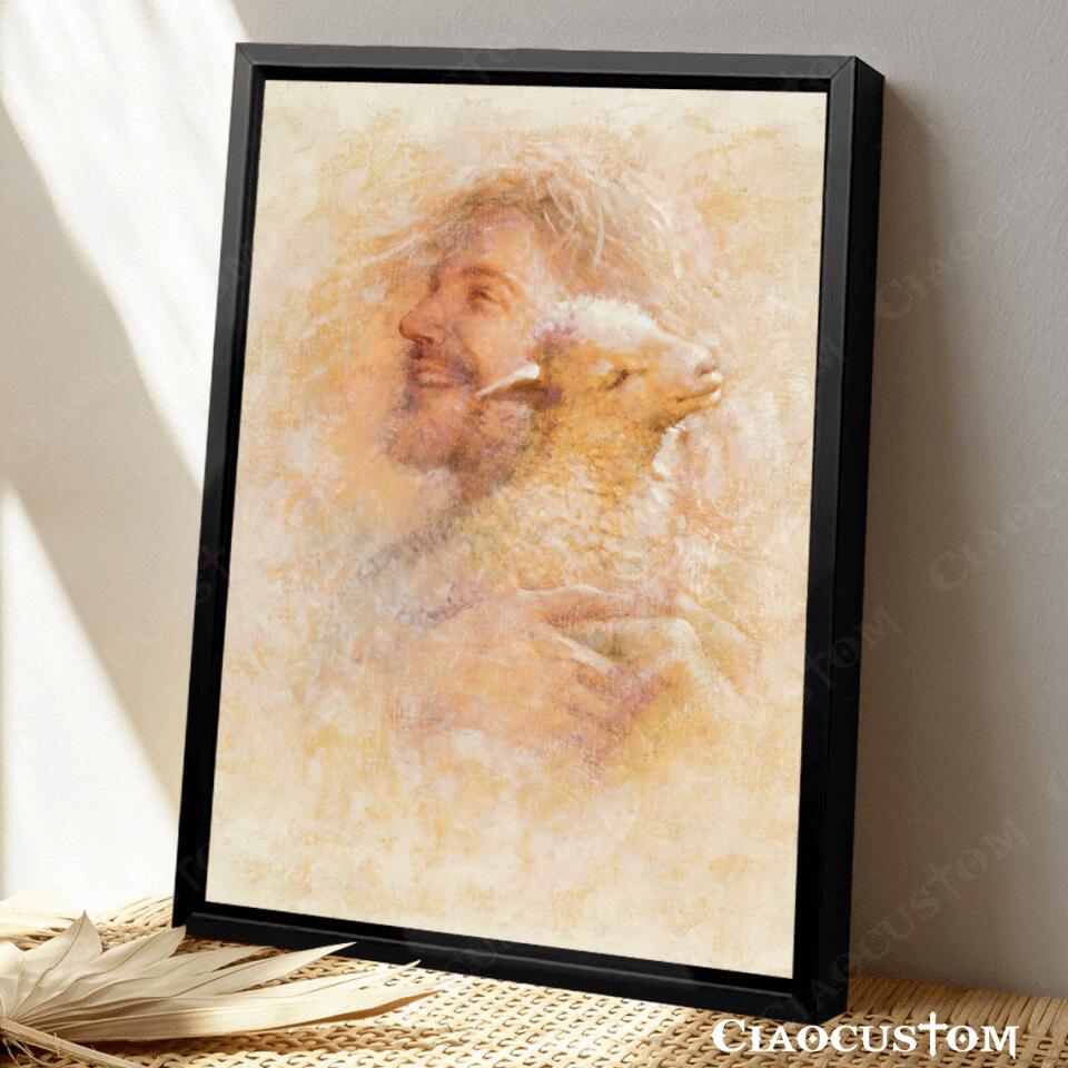 Jesus With A Lamb - Jesus Canvas Painting - Jesus Canvas Art - Jesus Poster - Jesus Canvas - Christian Gift - Ciaocustom