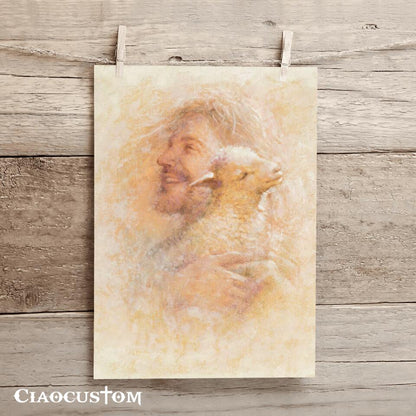 Jesus With A Lamb - Jesus Canvas Painting - Jesus Canvas Art - Jesus Poster - Jesus Canvas - Christian Gift - Ciaocustom