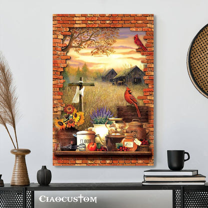 Cardinal Bird And Garden - God Canvas - Christian Gift - Christian Canvas Wall Art - Ciaocustom