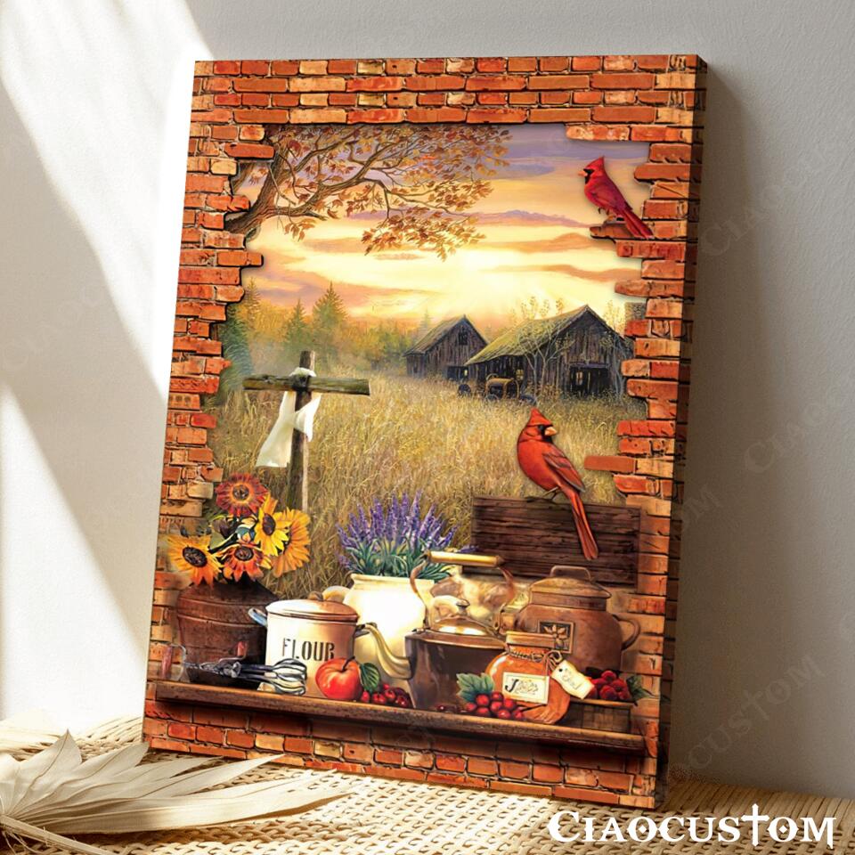 Cardinal Bird And Garden - God Canvas - Christian Gift - Christian Canvas Wall Art - Ciaocustom