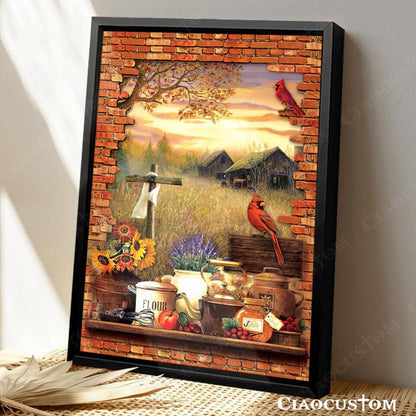 Cardinal Bird And Garden - God Canvas - Christian Gift - Christian Canvas Wall Art - Ciaocustom