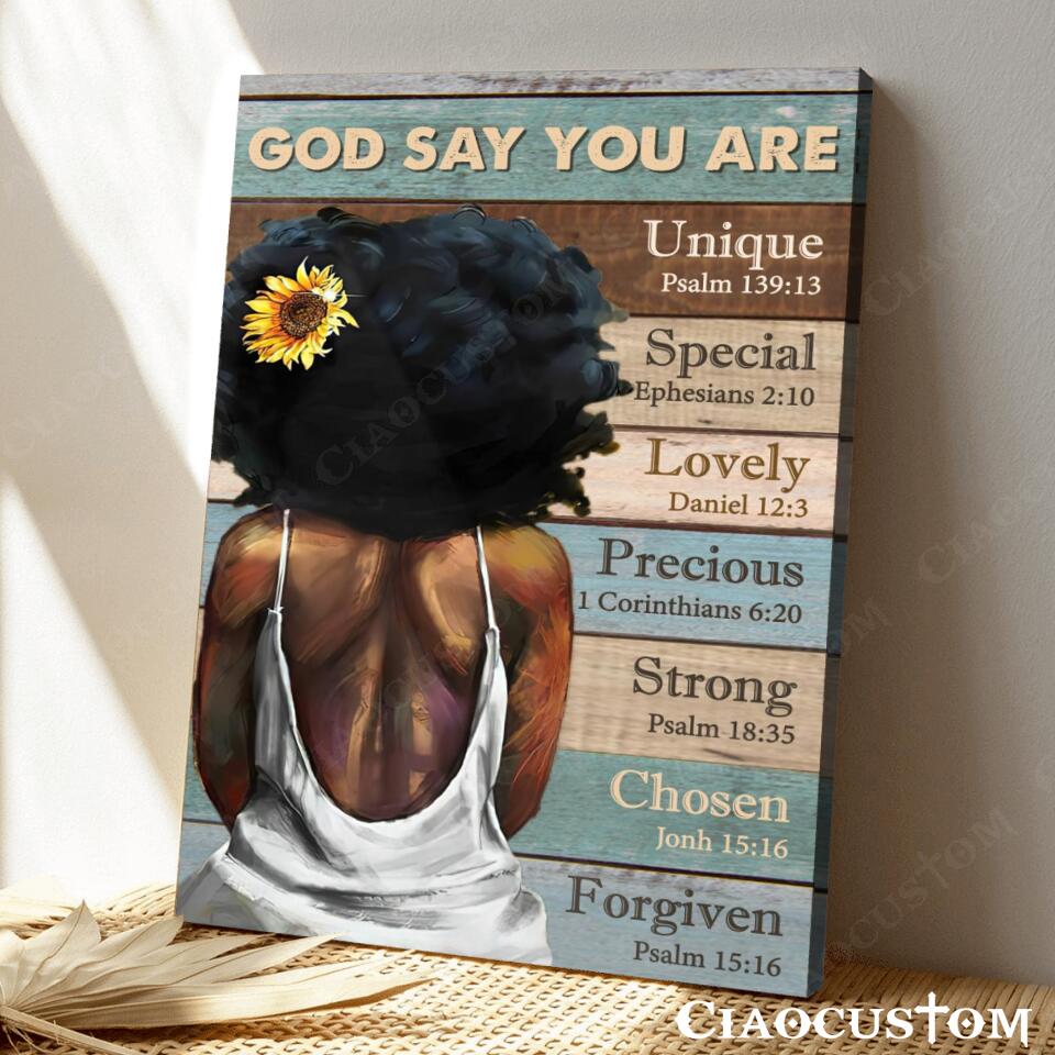 God Says You Are - Black Girl - Bible Verse Canvas - Jesus Canvas - Christian Gift - Christian Canvas Wall Art - Ciaocustom