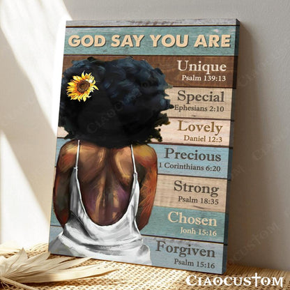 God Says You Are - Black Girl - Bible Verse Canvas - Jesus Canvas - Christian Gift - Christian Canvas Wall Art - Ciaocustom