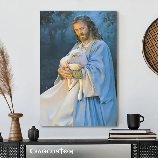 Jesus Hugging Sheep - Jesus Wall Pictures - Jesus Canvas Painting - Jesus Poster - Jesus Canvas - Christian Gift - Ciaocustom