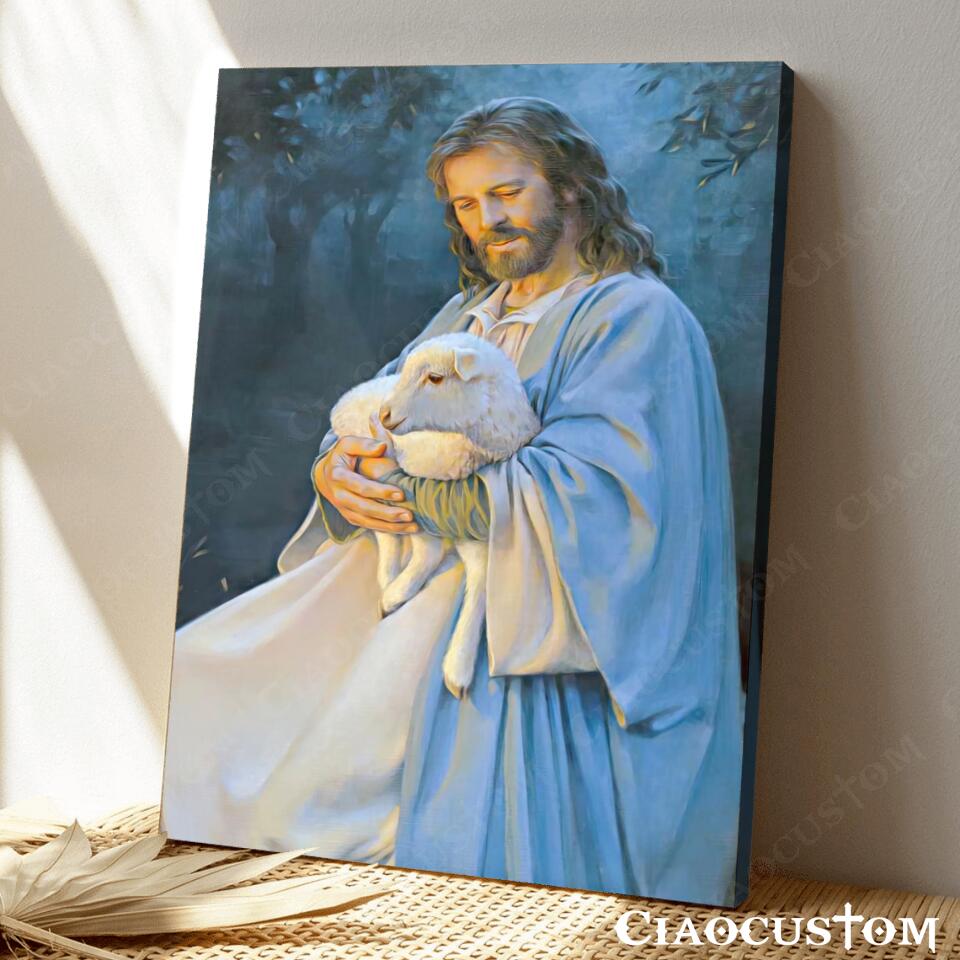 Jesus Hugging Sheep - Jesus Wall Pictures - Jesus Canvas Painting - Jesus Poster - Jesus Canvas - Christian Gift - Ciaocustom