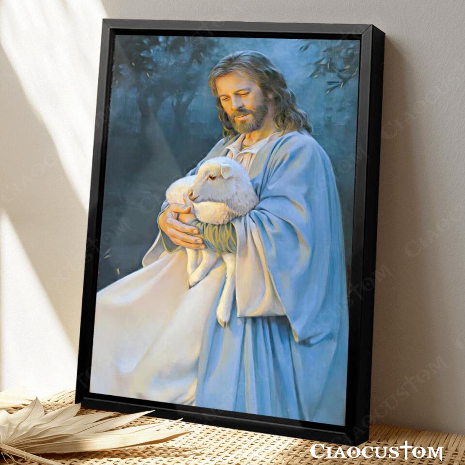 Jesus Hugging Sheep - Jesus Wall Pictures - Jesus Canvas Painting - Jesus Poster - Jesus Canvas - Christian Gift - Ciaocustom