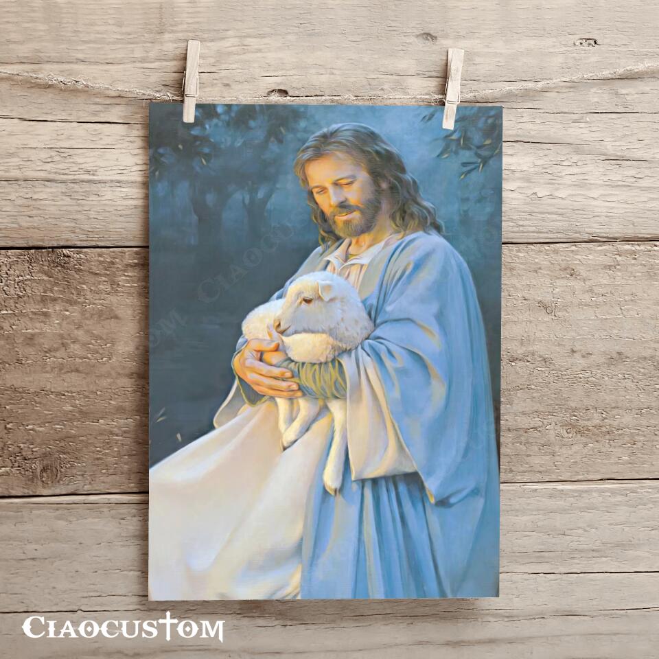 Jesus Hugging Sheep - Jesus Wall Pictures - Jesus Canvas Painting - Jesus Poster - Jesus Canvas - Christian Gift - Ciaocustom