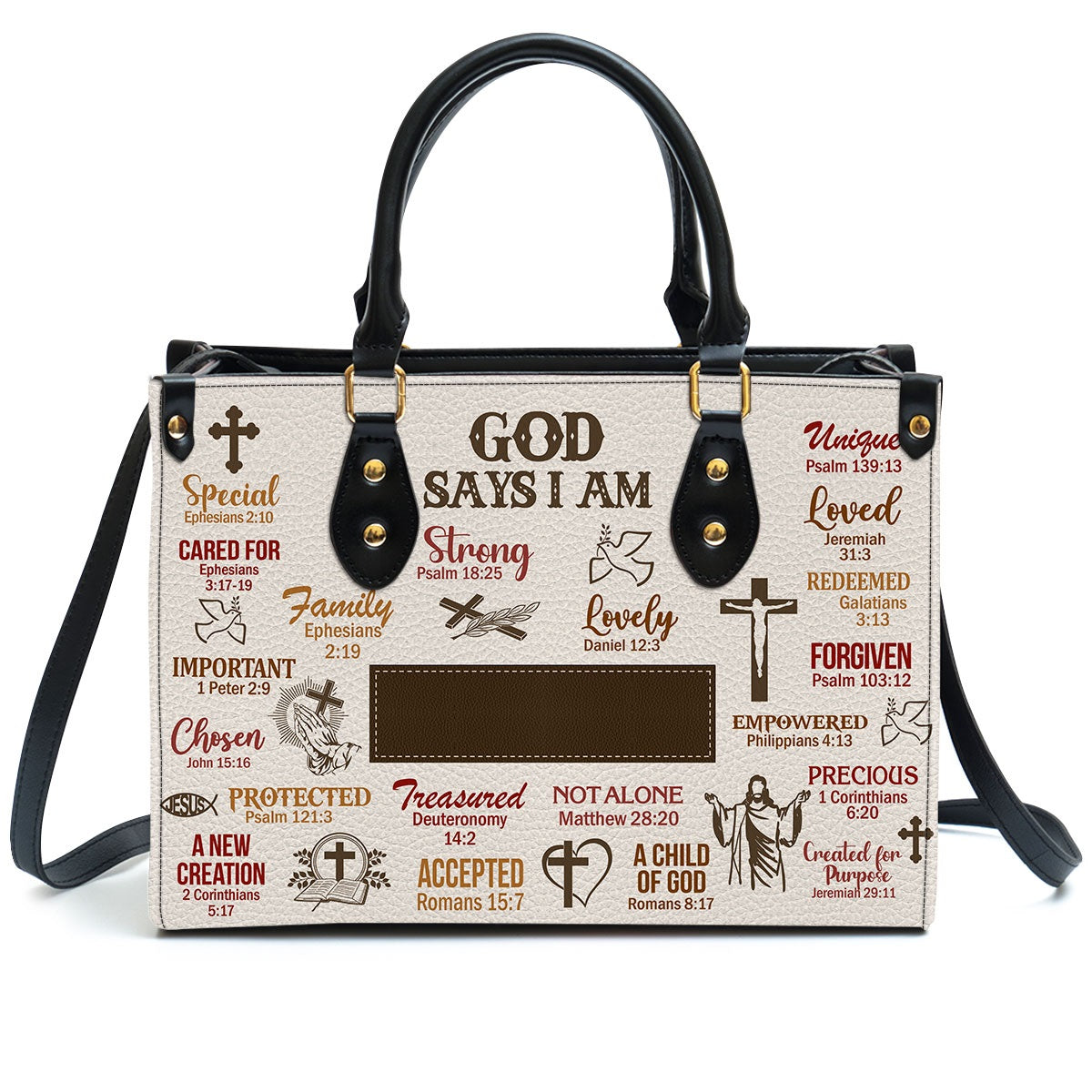 God Says I Am Scripture Christian Leather Bag - Personalized Leather Bag With Handle for Christian Women