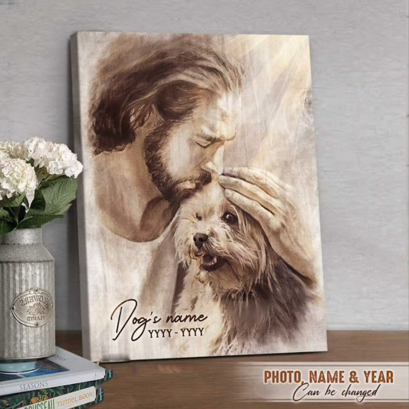 Custom Pet Memorial Art - Jesus Holding Pet Canvas Prints - Dog Loss Gift