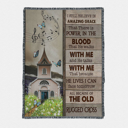 A Church On Hill I Still Believe In Amazing Grace Woven Throw Boho Blanket - Christian Woven Throw Blanket Prints - Religious Decor