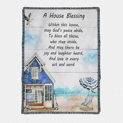 A House Blessing Woven Throw Blanket Prints - God Bless This House Decor - Christian Woven Throw Boho Blanket Decor