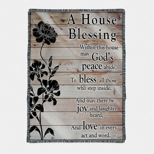 A House Blessing Woven Throw Boho Blanket - Religious Housewarming Gifts For Women Pastor Minister