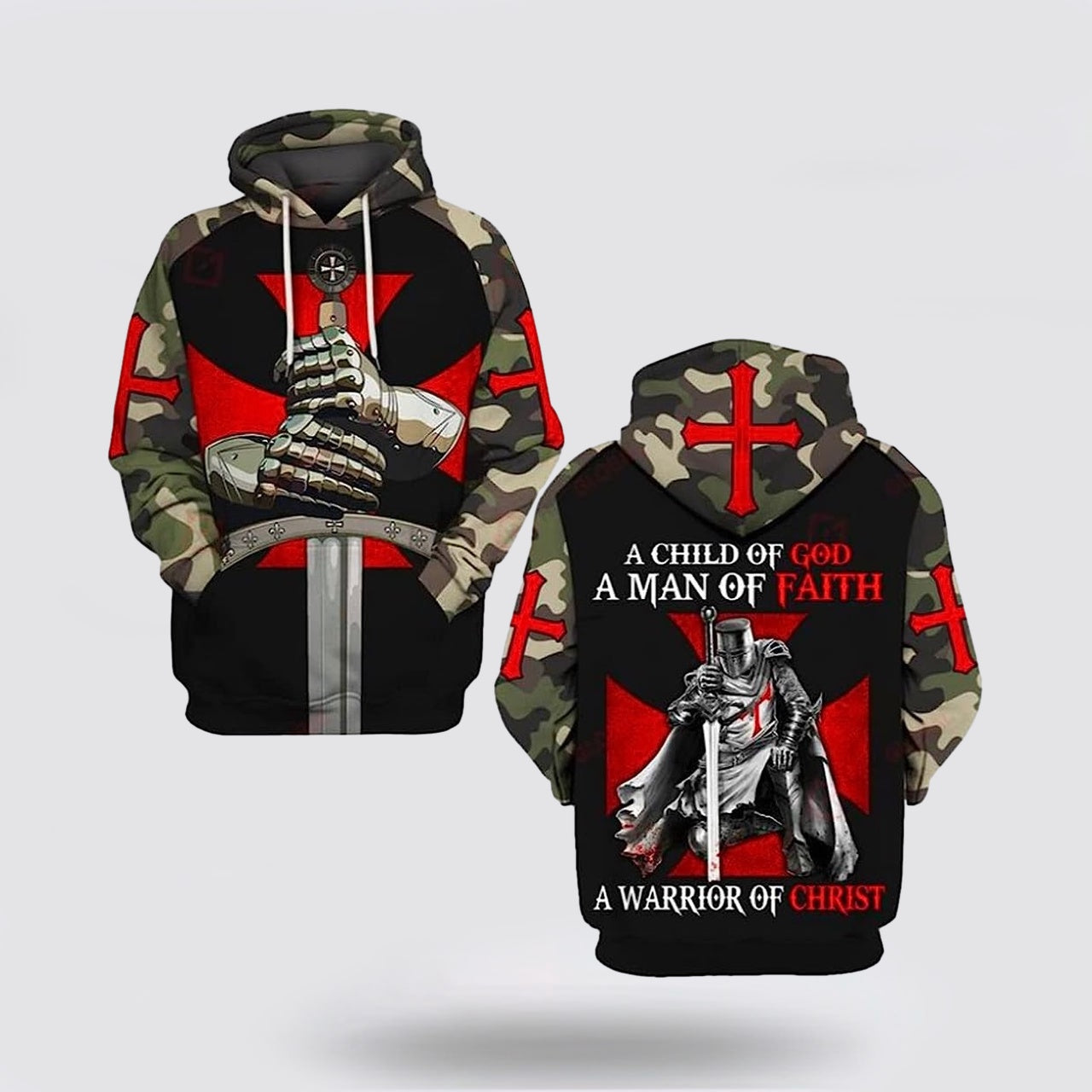 A Man Of Faith A Warrior Of Christ Knight Templar Jesus Christian 3d Hoodies For Women Men - Christian Apparel Hoodies