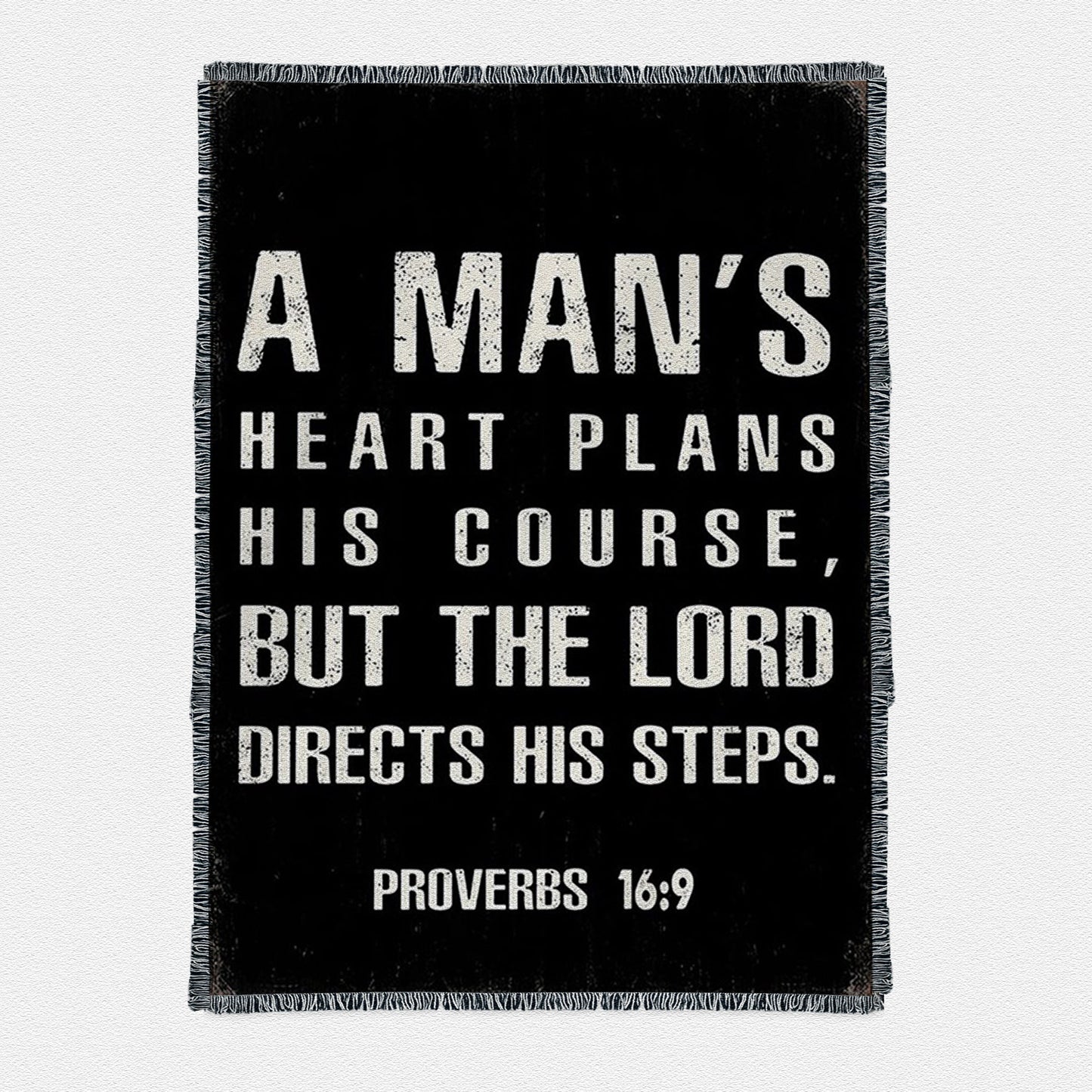 A Man's Heart Plans His Course Proverbs 16 9 Woven Throw Boho Blanket - Christian Woven Throw Boho Blanket Decor