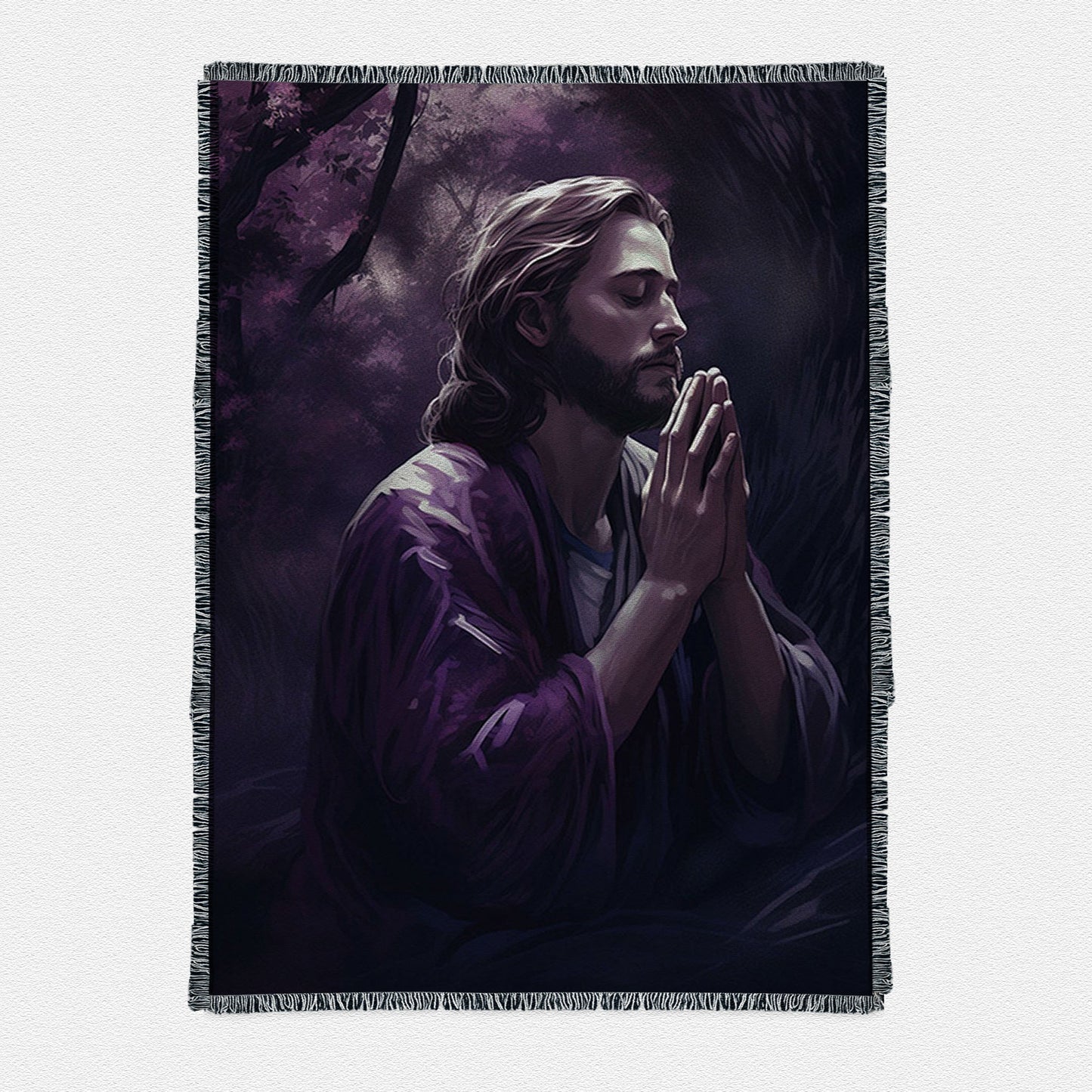 A Painting Of Jesus Praying In The Garden Woven Throw Blanket Prints - Jesus Woven Throw Blanket Art - Christian Boho Blanket Decor