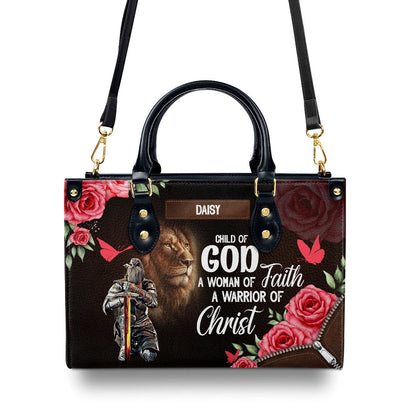 A Child Of God Warrior Woman And Lion Personalized Leather Handbag - Jesus Handbag
