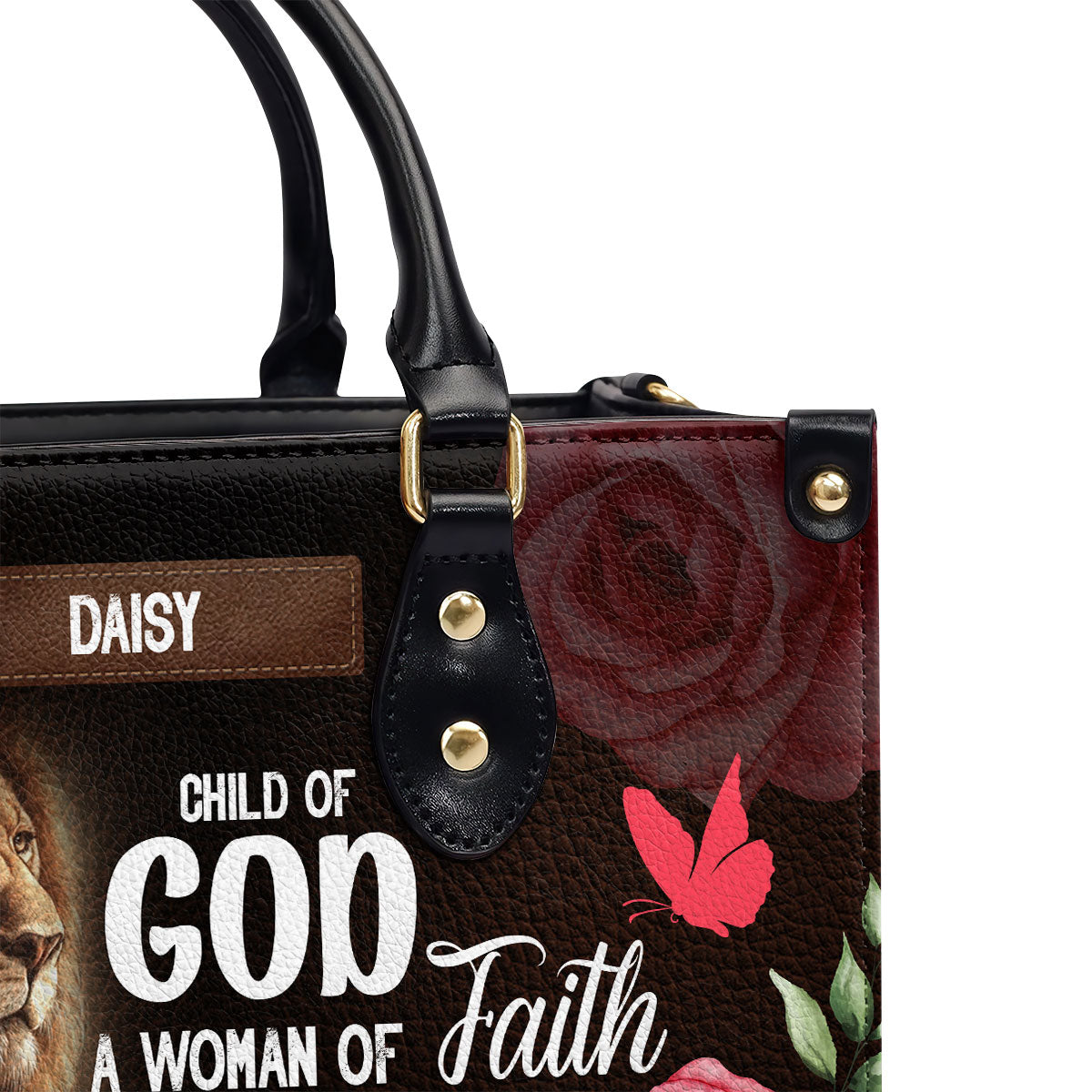 A Child Of God Warrior Woman And Lion Personalized Leather Handbag - Jesus Handbag