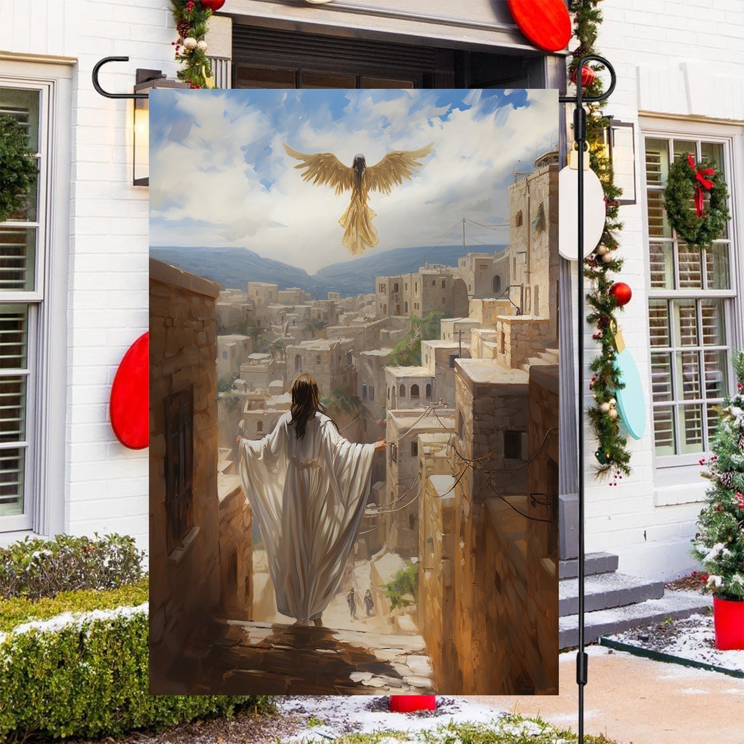 A Heavenly Journey Over Bethlehem Christmas Garden Flag - Christian House Flag