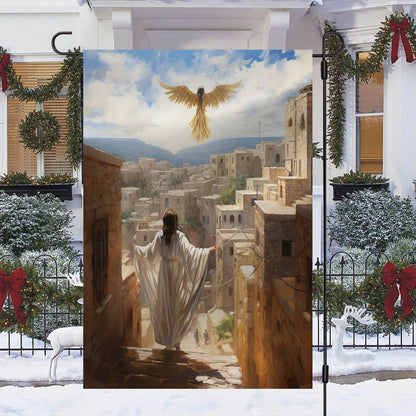 A Heavenly Journey Over Bethlehem Christmas Garden Flag - Christian House Flag