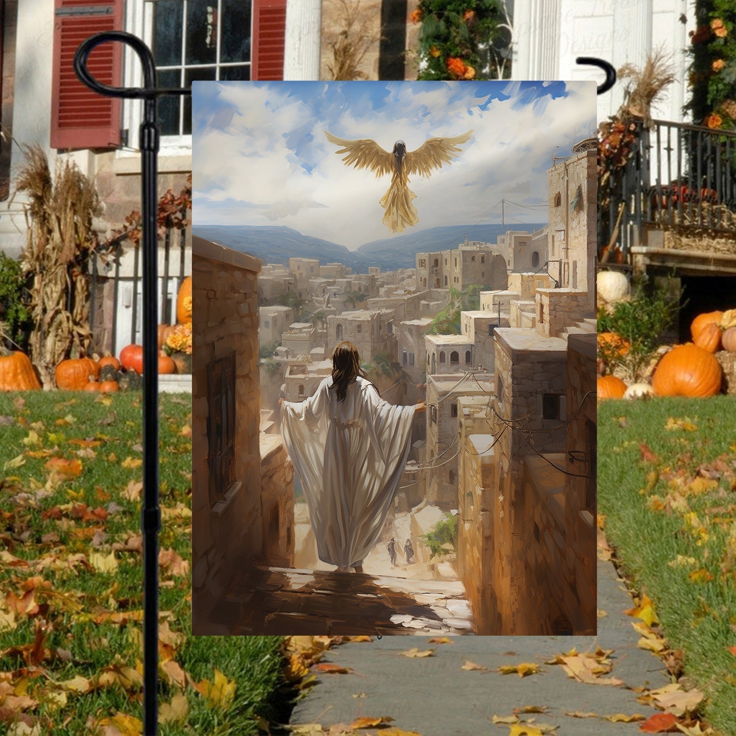 A Heavenly Journey Over Bethlehem Christmas Garden Flag - Christian House Flag