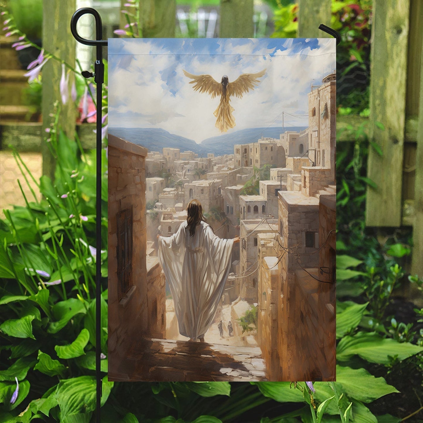 A Heavenly Journey Over Bethlehem Christmas Garden Flag - Christian House Flag