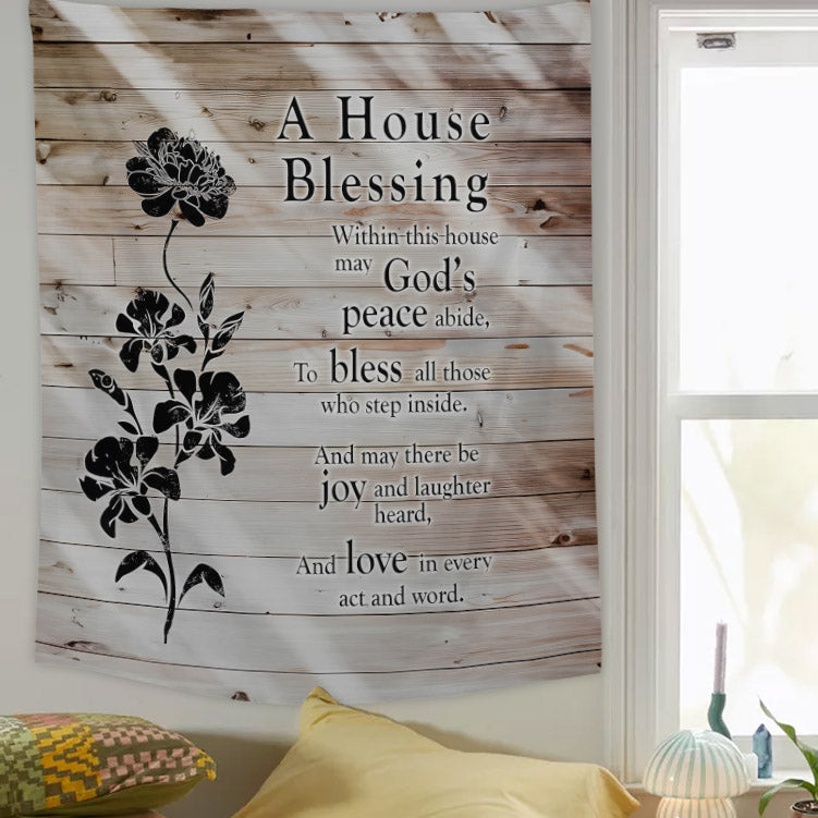 A House Blessing Religious Tapestries - Christian Wall Tapestry Decor