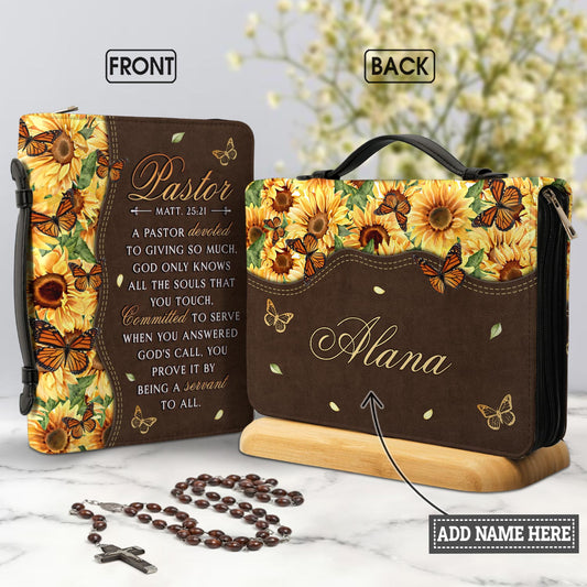A Pastor Devoted To Giving So Much Butterfly Sunflower Personalized Bible Cover - Gift Bible Cover for Christians