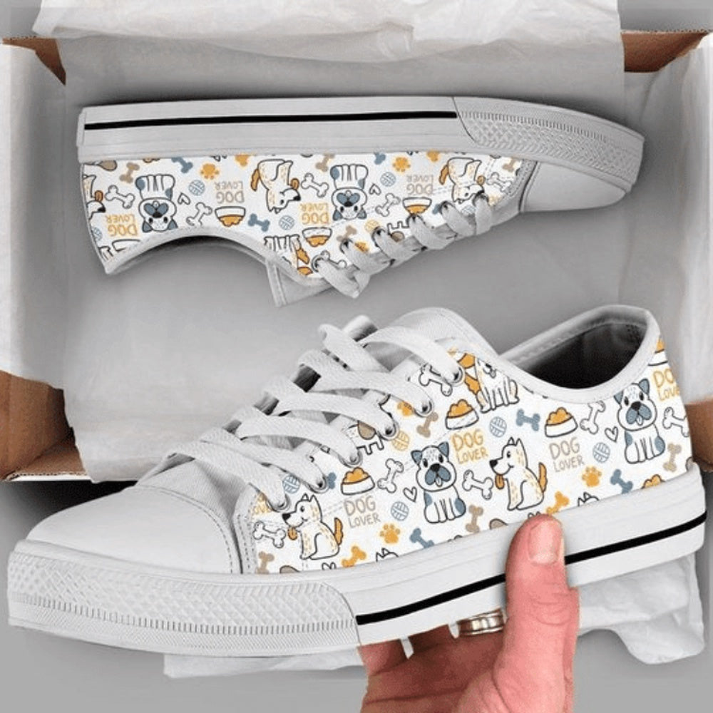 A Stylish Dog Low Top Shoes, Dog Printed Shoes, Canvas Shoes For Men, Women