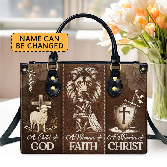 A Woman Of Faith Custom Name Leather Handbags For Women