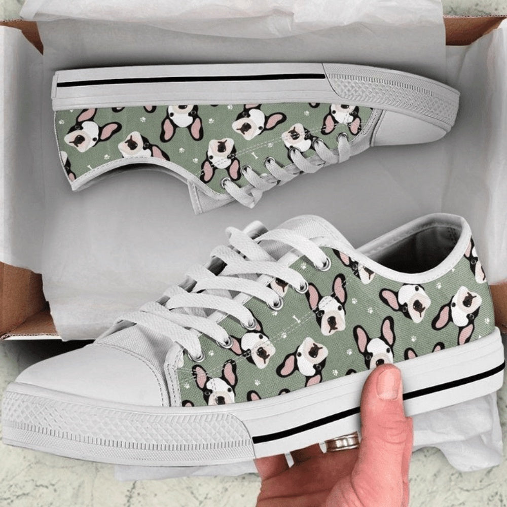 Adorable French Bulldog-Themed Men'S Low Top Shoes, Dog Printed Shoes, Canvas Shoes For Men, Women