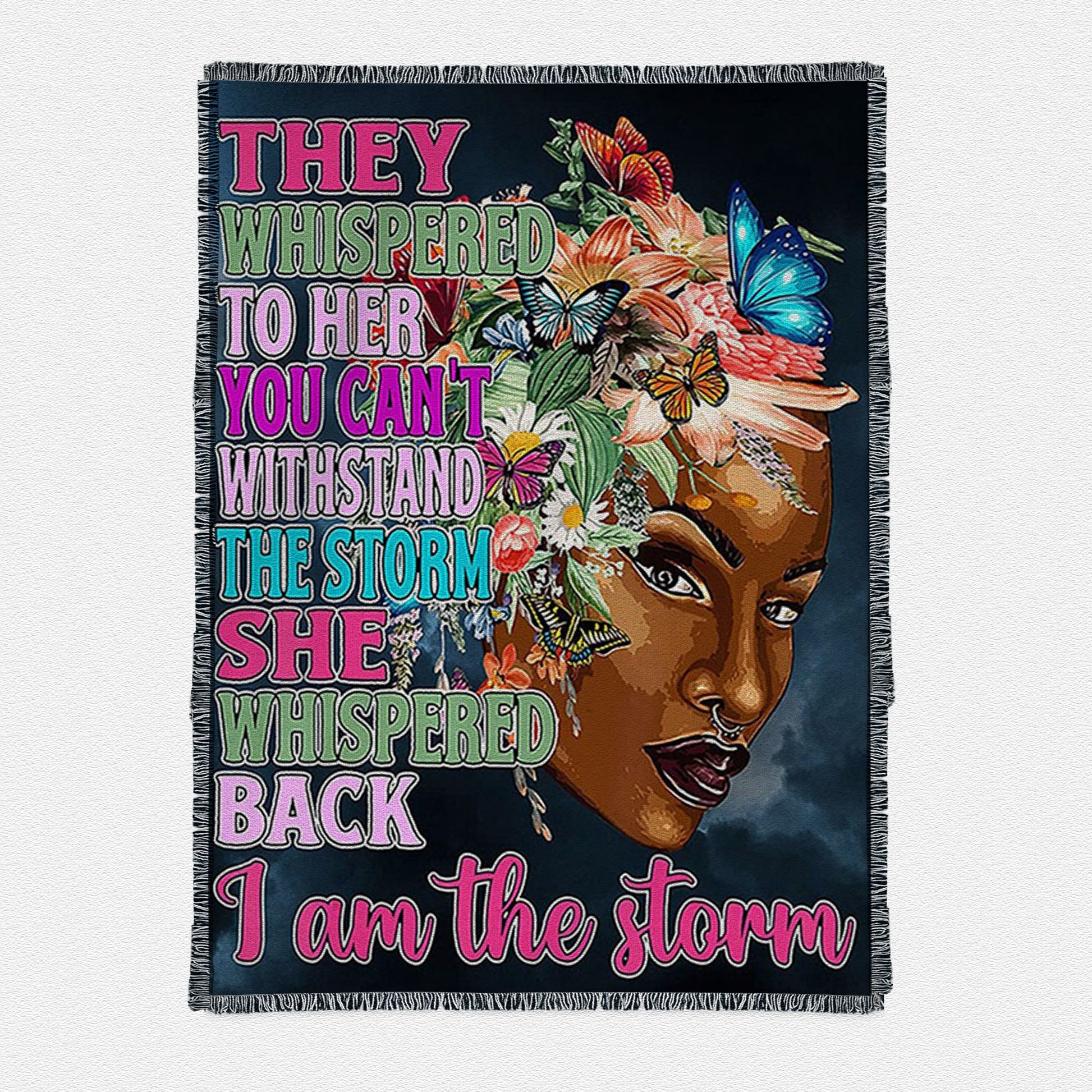 African American Black Woven Throw Blanket Art - They Whispered To Her You Cannot Withstand The Storm Decor - Encouragement Gifts For Women