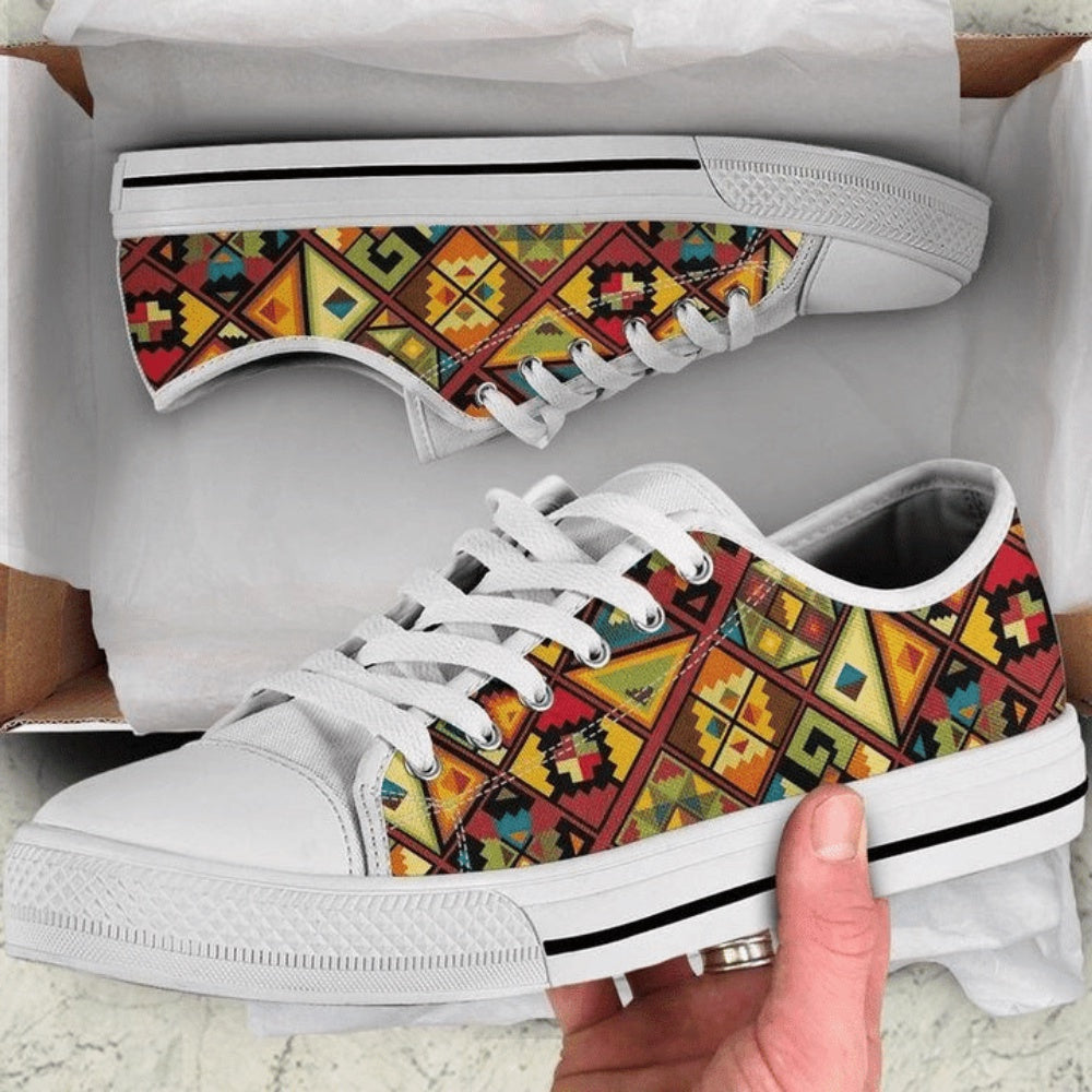 African Pattern Low Top Shoes, Low Top Sneaker, Low Top Canvas Shoes