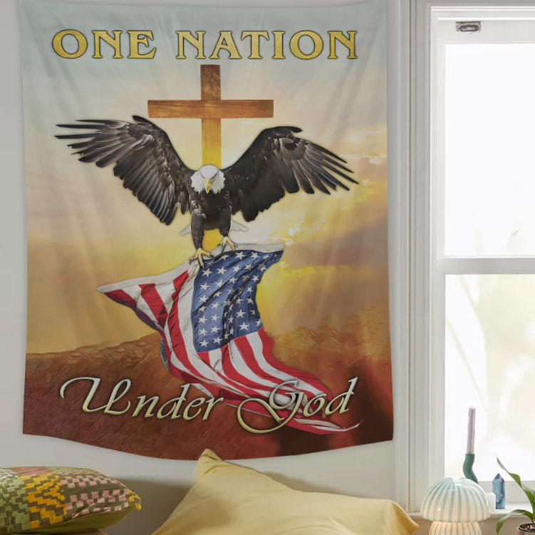American Flag One Nation Under God Tapestry - Christian Tapestry - Bible Verse Tapestry