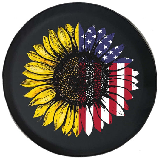 American Flag Sunflower Spare Tire Cover - Christian Tire Cover
