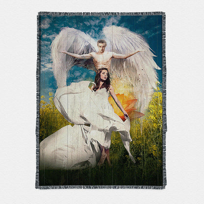 Angel Wings Lotus Flower Jesus Painting Woven Throw Boho Blanket - Christian Woven Throw Blanket Prints - Bible Verse Woven Throw Blanket Art