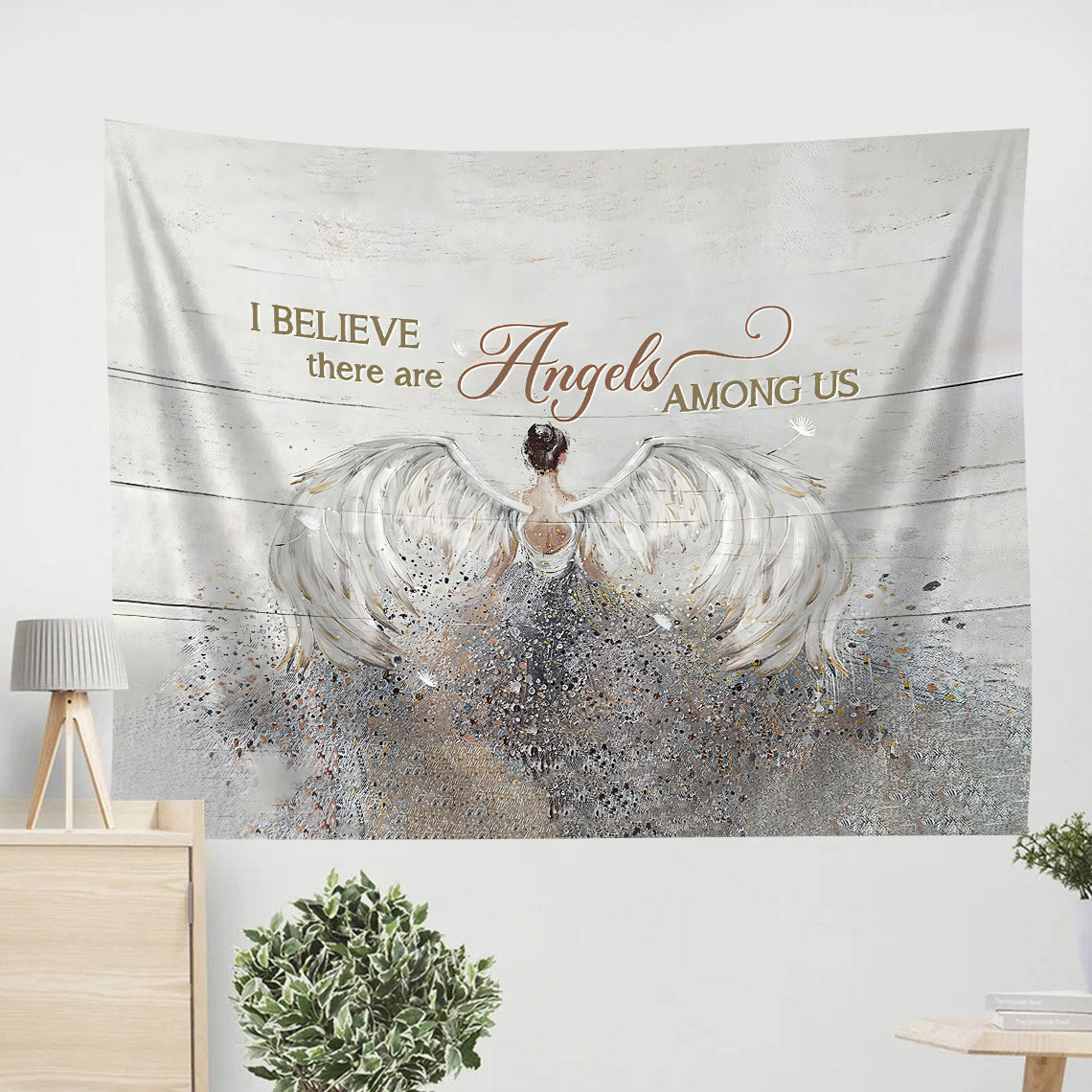 Angel I Believe There Are Angles Among Us Tapestry - Christian Tapestries - Wall Tapestry Bible Verse