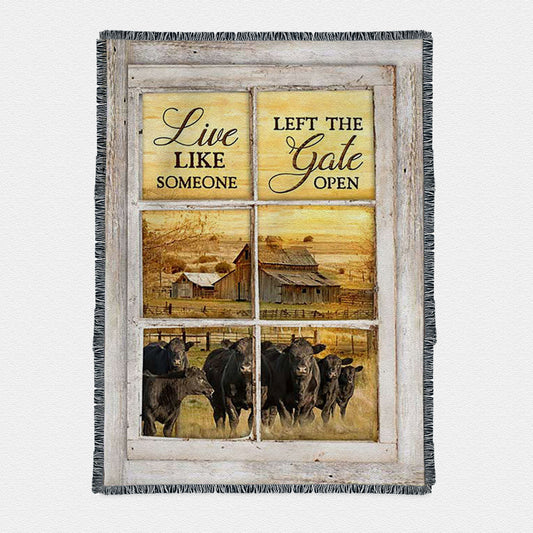 Angus Cow Live Like Someone Left The Gate Open Woven Throw Boho Blanket - Christian Woven Throw Blanket Prints